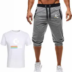 Высокое качество Мужская футболка + шорты Мужская брендовая одежда костюм из двух предметов Спортивная Мода Повседневная футболка