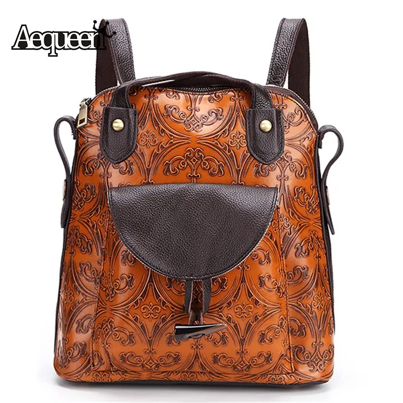 

AEQUEEN Embossing Crossbody Bag 100% Genuine Leather Handbag Women Shoulder Bags Chinese Floral Ladies Totes Messenger Bolsa New