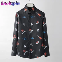 Мужская рубашка с принтом, новинка, брендовая деловая Мужская одежда, Тонкая Повседневная Женская сорочка, футболка с длинными рукавами, хлопковые рубашки, размер 48