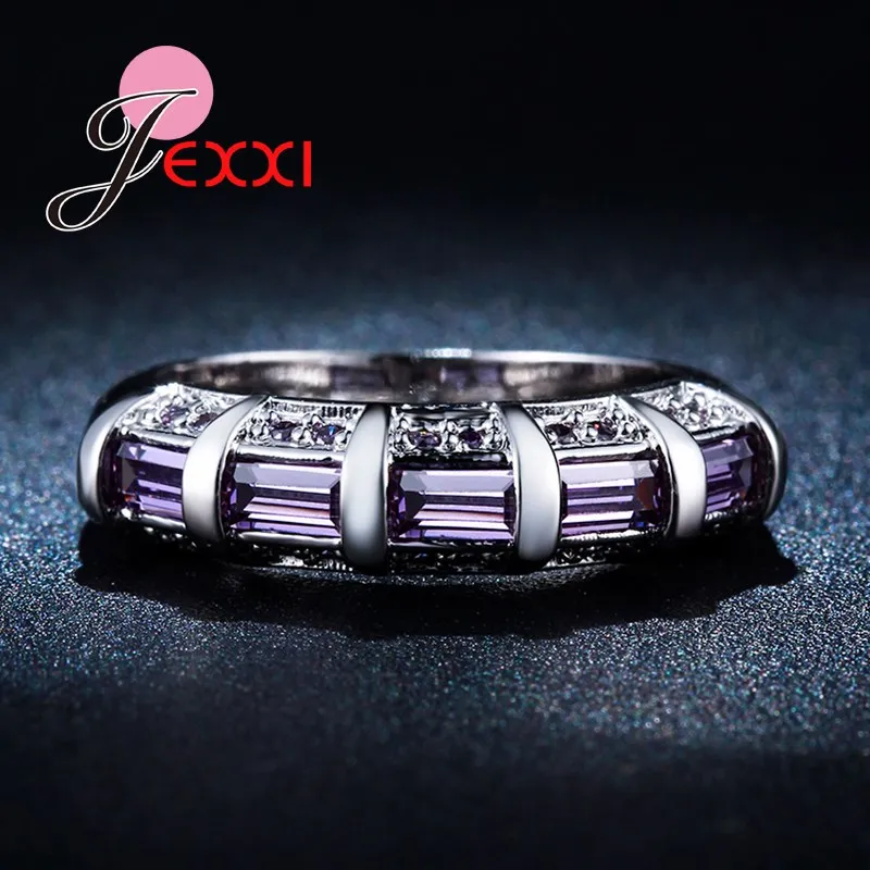 

New Style Shiny Purple Rhinestone 925 Sterling Silver Finger Rings Best Birthday Party Gift Women Engagement Jewelry