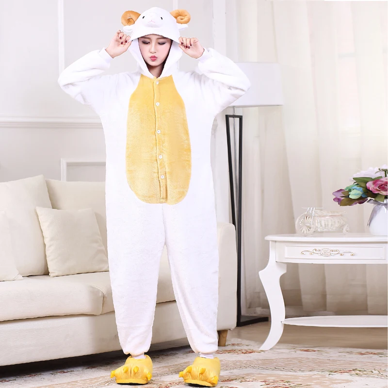 Cute Sheep Kigurumi Animal Onesies For Adult Men Winter One-Piece Pajamas Halloween Party Jumpsuit Soft Flannel Cosplay Costume (4)