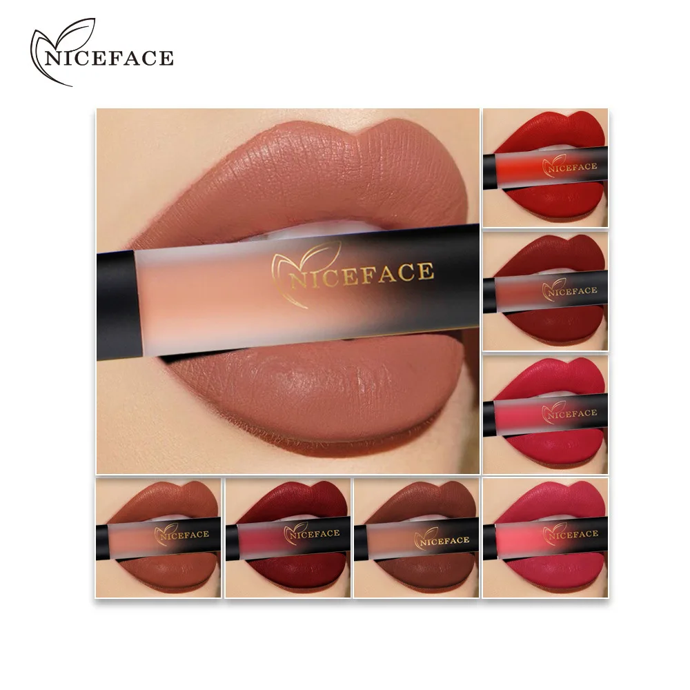

NICE FACE Makeup Matte 18 Color Lip gloss Non-sticky cups do not Fade Liquid Lipstick Lip Make up Cosmetic/lip Brush TSLM2