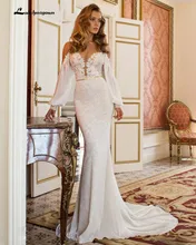 Custom Made Sexy Backless V-Neck Mermaid Wedding Dresses Beading Appliques Bride Gown Luxury Lace Chiffon Vestido Plus Size