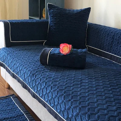 Супер мягкий короткий плюшевый диван подушка нескользящий современный чехол четыре сезона универсальный диван полотенце зима sofaccover на заказ - Цвет: dark blue