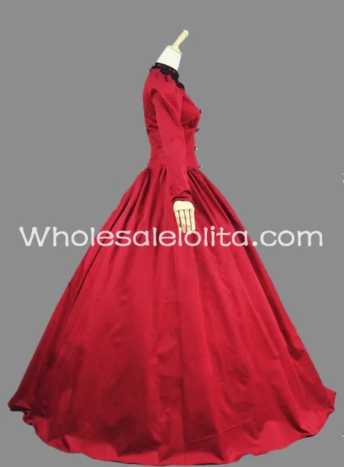 Викторианское красное Хлопковое платье 19-го века; маскарадное бальное платье; театральный наряд; платье
