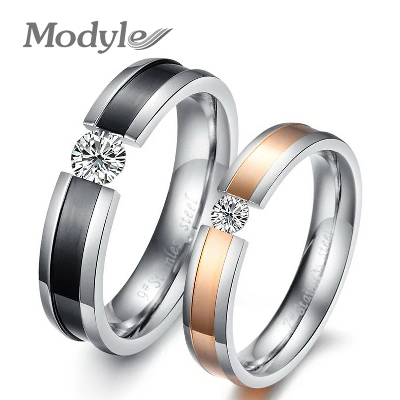 

Modyle Fashion Jewelry NEW Stainless Steel Rings Gold-Color Black Circle Couple Rings Wedding Rings Engagement Rings