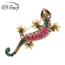 

XY Fancy New Crystal Enamel Green Gecko Brooches Lizard Brooch Pins Animal Corsage Chameleon Scarf Buckle for women zk20