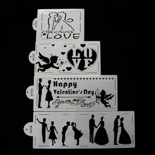 4 шт. прозрачный Пластик торт трафарет любовника и поцелуй Дизайн для торта украшения Ангел Валентина ускорение Интимные Аксессуары Инструмент