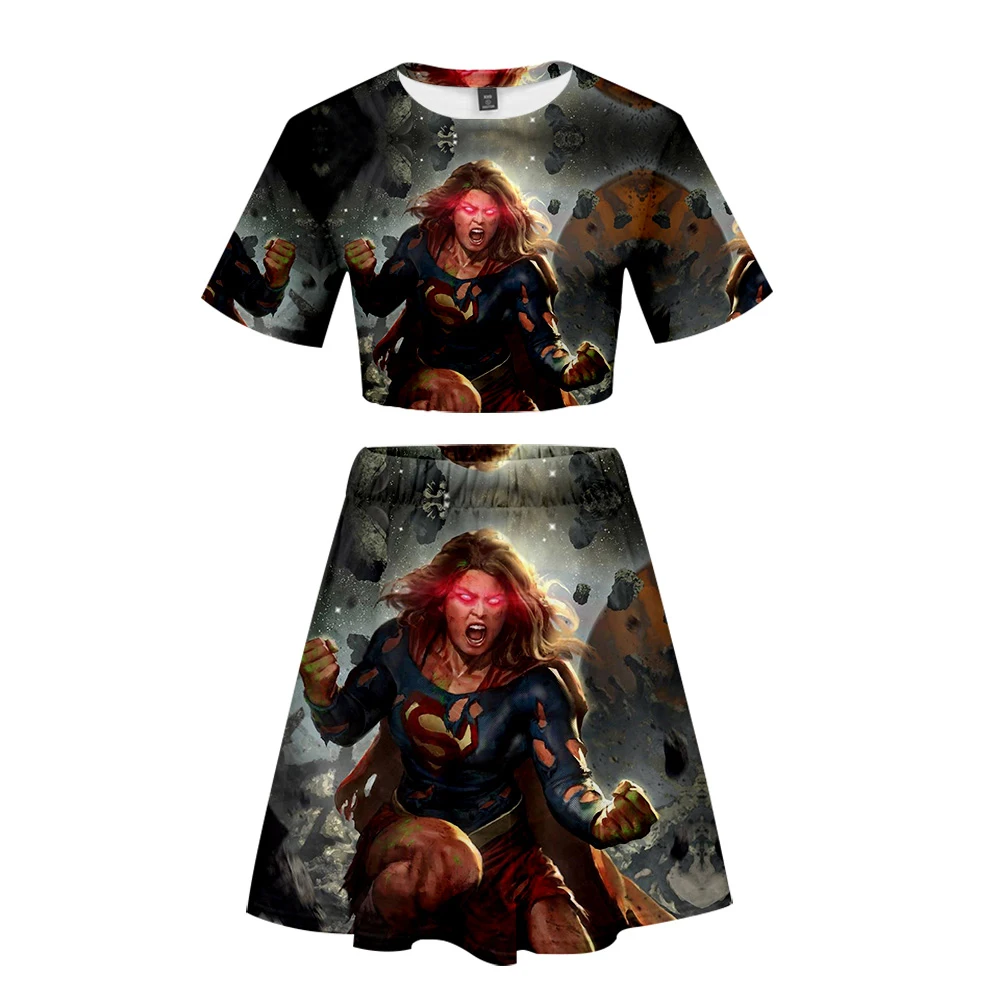 Kara Danvers Fans 3D 2019 Fashion Shorts Elastic Waist Short Women's Loose Soft Sets Casual Skirts + navel T-shirt | Женская одежда