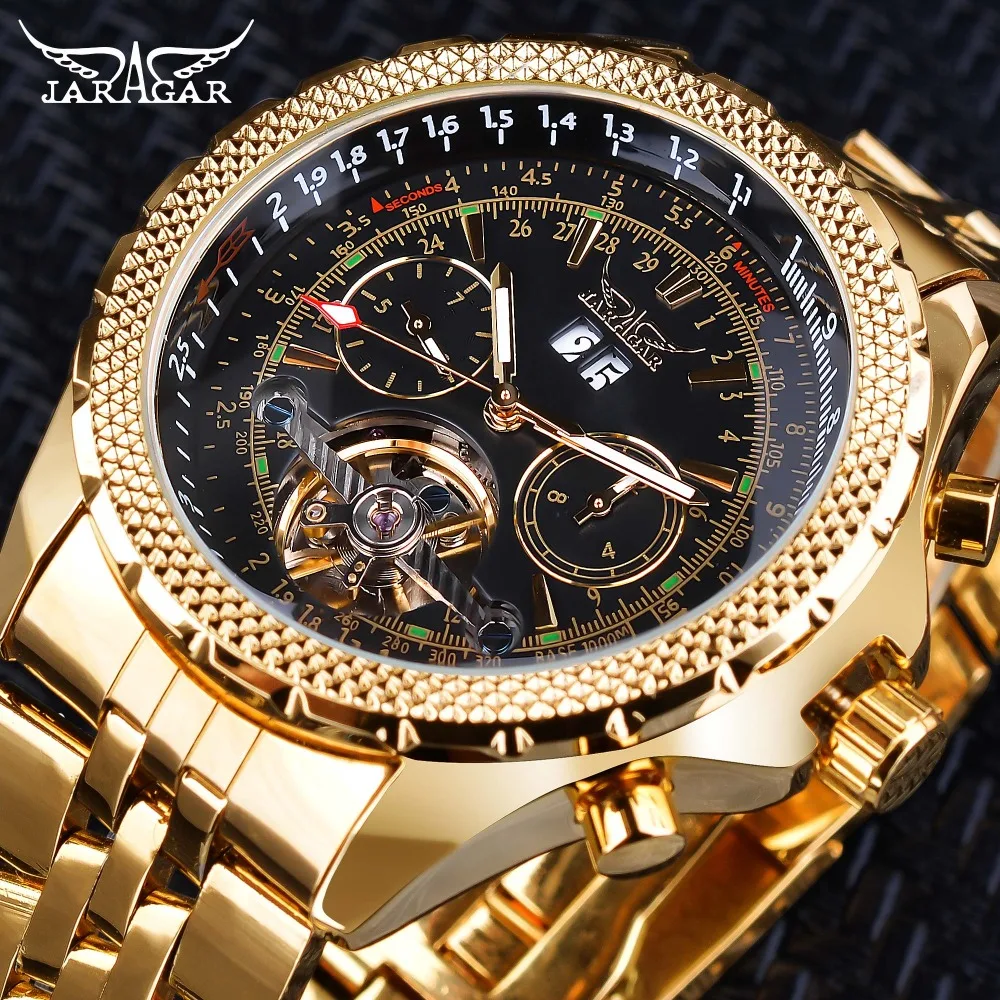 Часы механические Jaragar Tourbillion с большим циферблатом брендовые Роскошные