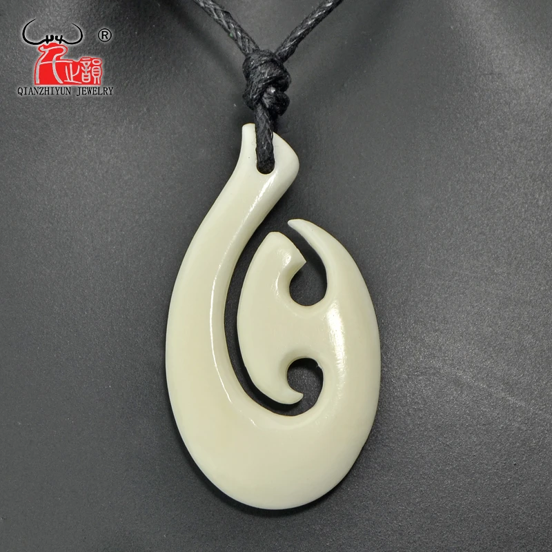 Gx066ニュージーランドマオリ釣り針ペンダント原始部族チョーカー手作り彫ネックレスヤクの骨の宝石ネックレスサーフィン Pendant Necklaces Aliexpress