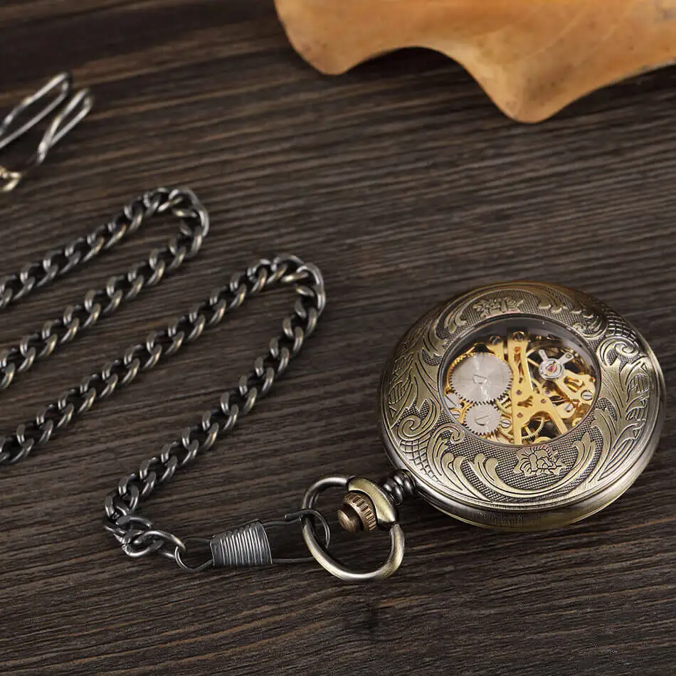 Механические карманные часы с бронзовым рулем для мужчин в стиле стимпанк, карманные часы со скелетом, брелок с зажимом и цепочкой, подарки, Reloj De Bolsillo