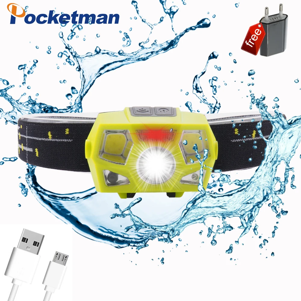 

Motion Sensor Headlamp 3200ml Mini Headlight Rechargeable Outdoor Camping Flashlight Head Torch Lamp With USB Charging