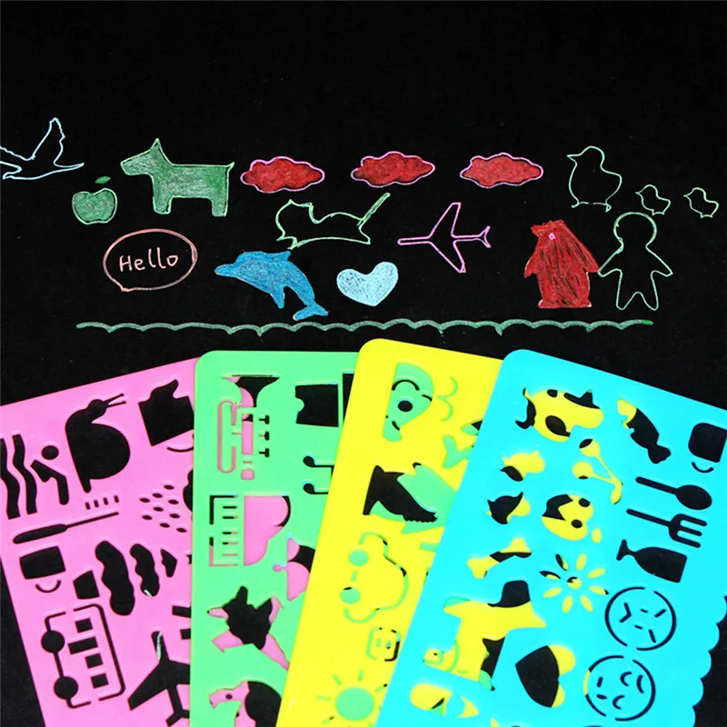 

4PCS Cute Design Template Ruler Tool Drafting Stationery For Students Creative Painting Supplies Gift to kids Arts Crafts