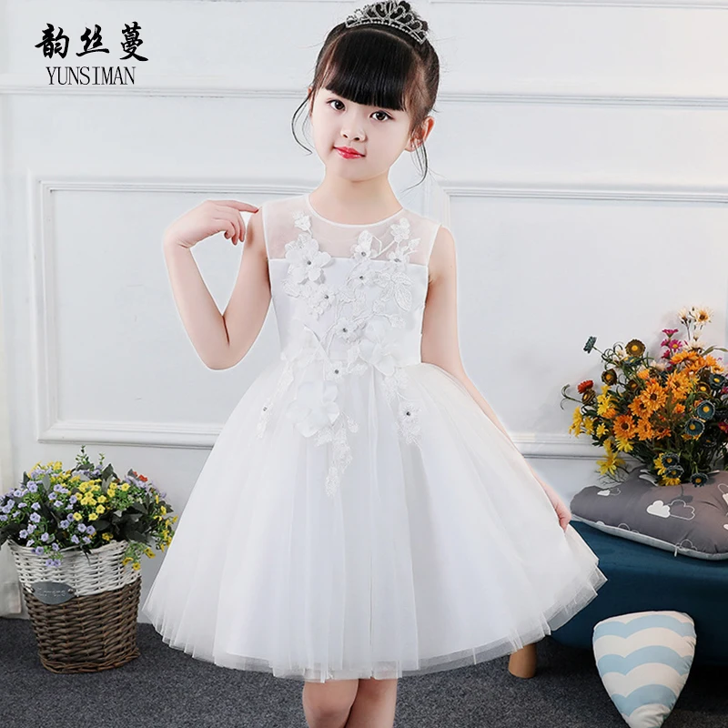 

Kids Summer Dress for Girls Age 6 7 8 9 10 11 12 Years O-neck White Lace Wedding Party Dresses Kids Knee Princess Costume 51C6A