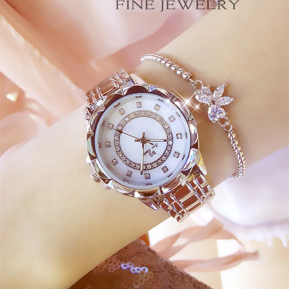 Bling Rhinestones Female Clock Luxury Brand Gold Quartz Women Watches