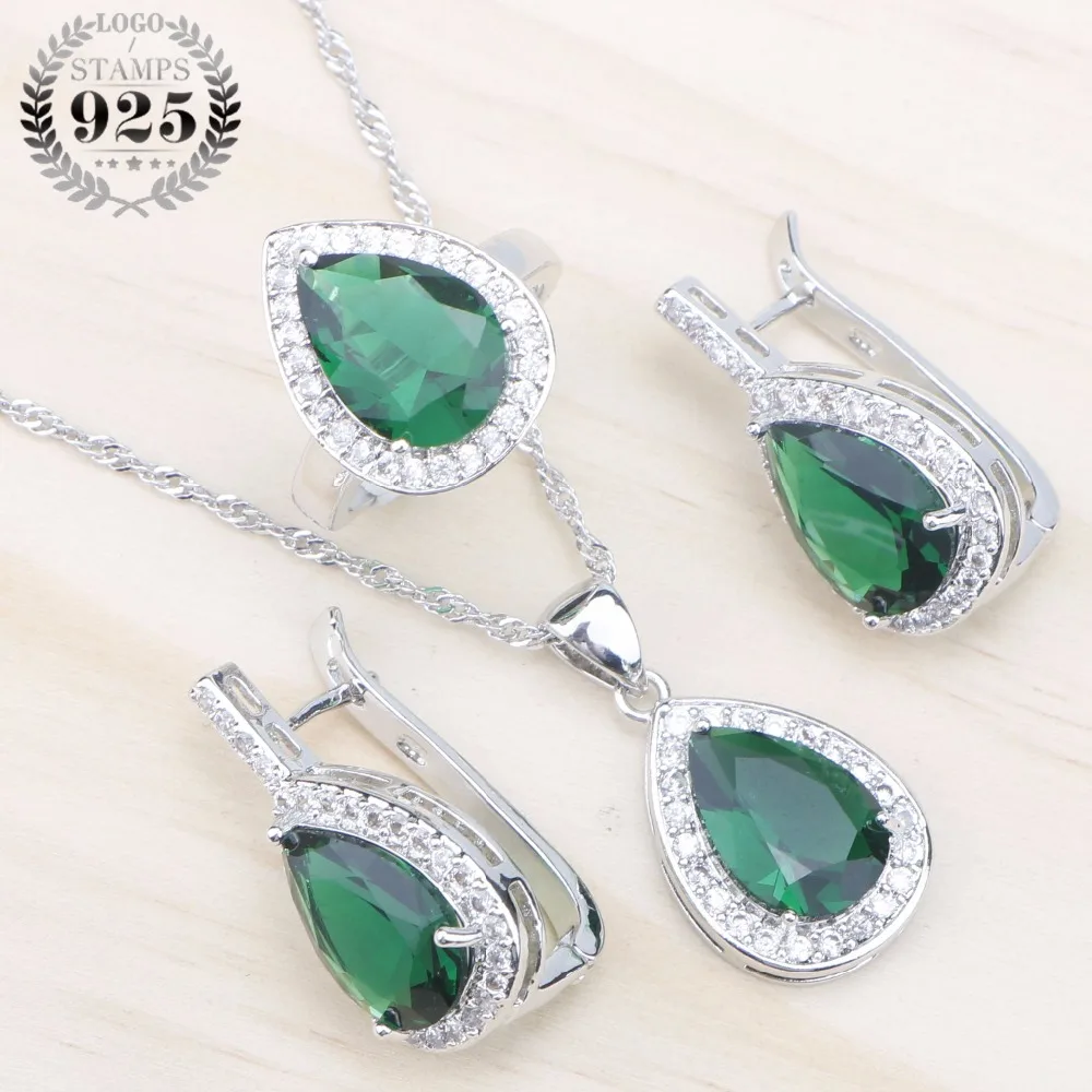 Buy Green Cubic Zircon Wedding Silver 925 Jewelry Sets