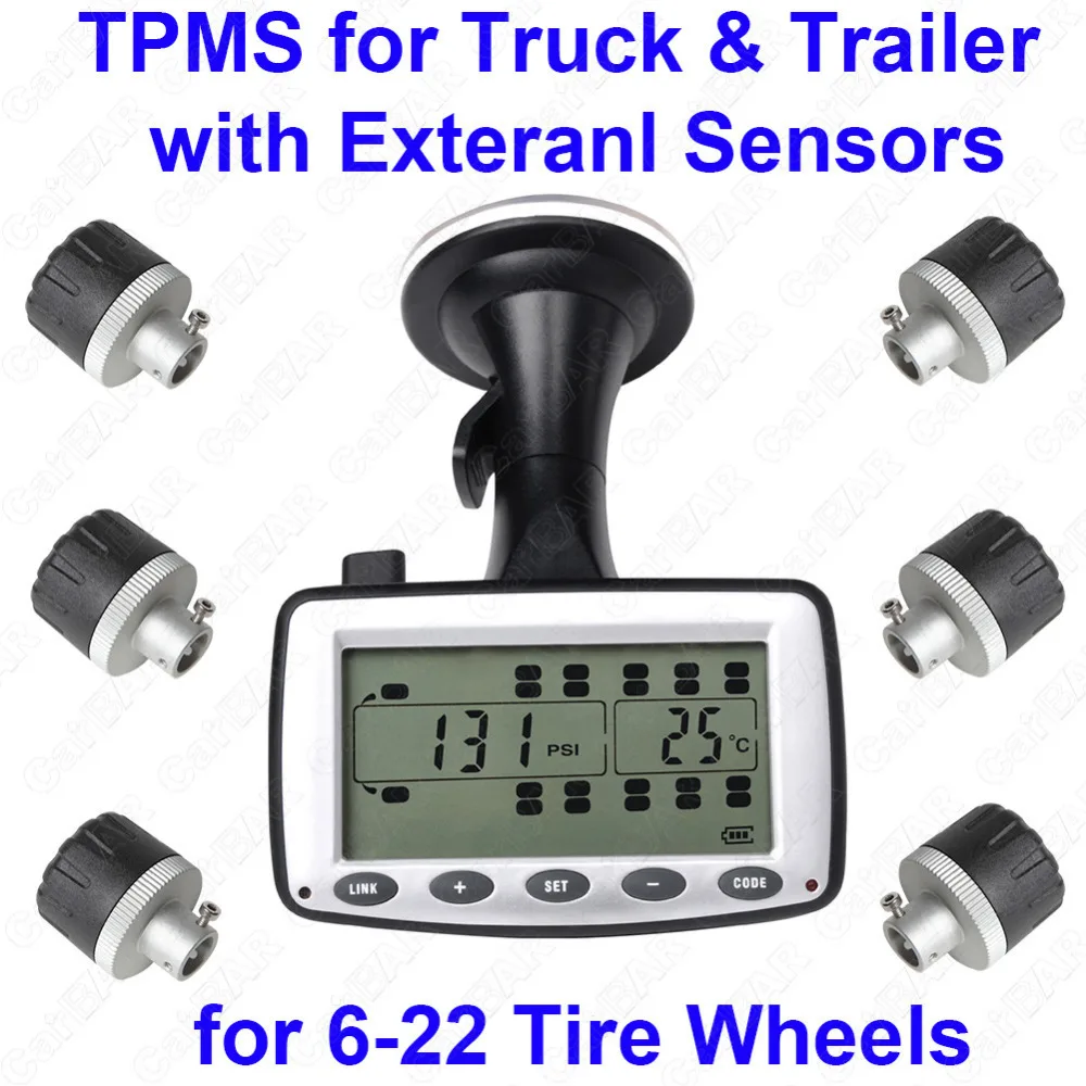 Tire Pressure Monitoring System TPMS for Truck &Trailer with External Sensors Support High Low Pressure Temperature Alarm CARBAR