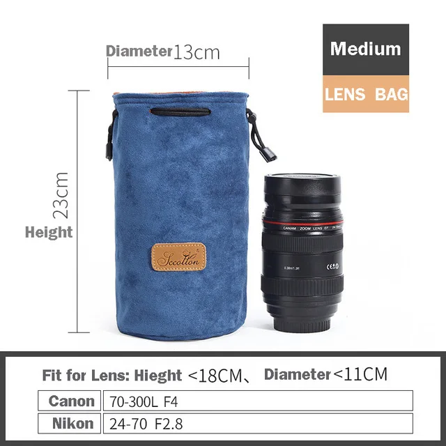 Round M-Blue Многофункциональная сумка для объектива камеры, сумка для хранения камеры, тканевая сумка на шнурке для DSLR камеры, сумка для Canon, Nikon, sony, Pentax, FUJIFILM - Цвет: Round M-Blue
