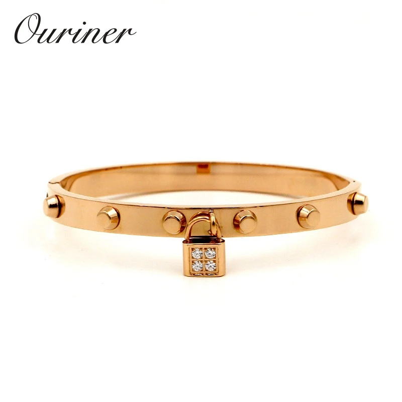 

Brand Punk Rock Jewelry Men Gold-Color Belt Love Nail Rivet Bracelet Bangle For Women Jewelry Crystals Key Bangle Charm K0085