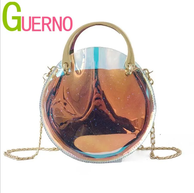 

GUERNO 2018 spring and summer new laser tide metal portable small round bag chain shoulder slung women's bag al042