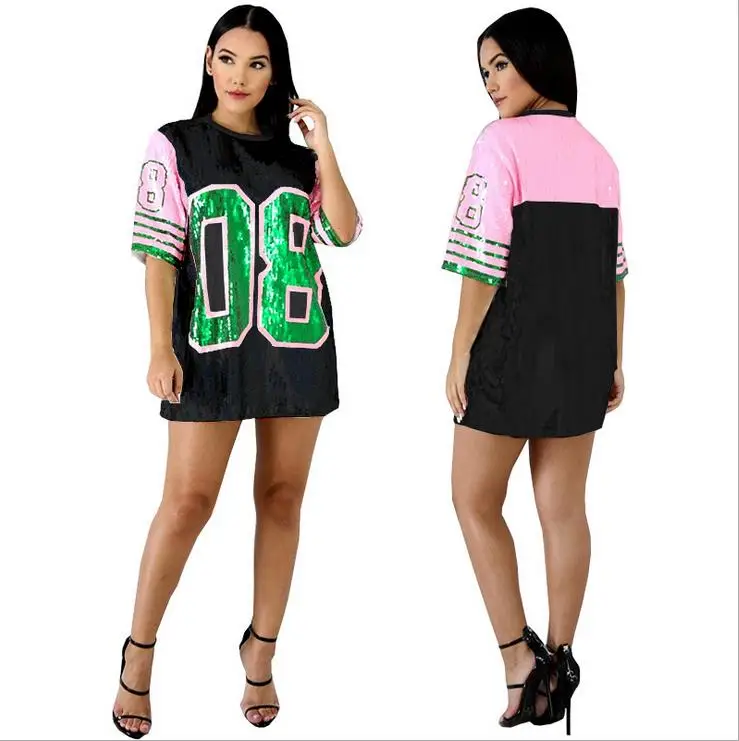 pink and green 08 sequin jersey dress