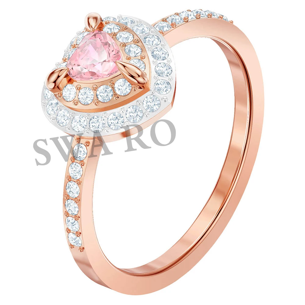 

SWA RO 2019 Fashion SWA 5439315 New ONE Ring Shiny Fresh Light Pink Heart Crystal High Quality Female Engagement Ring Jewelry