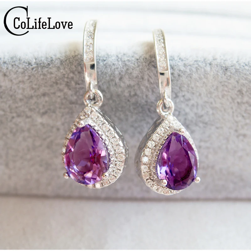 Buy Luxurious amethyst dangle earring natural amethyst