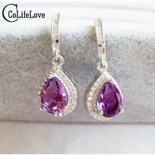 Роскошный Amethyst мотаться Natural Amethyst серьги-капли Твердого 925 silver Amethyst серьги безупречный Crystal серьги
