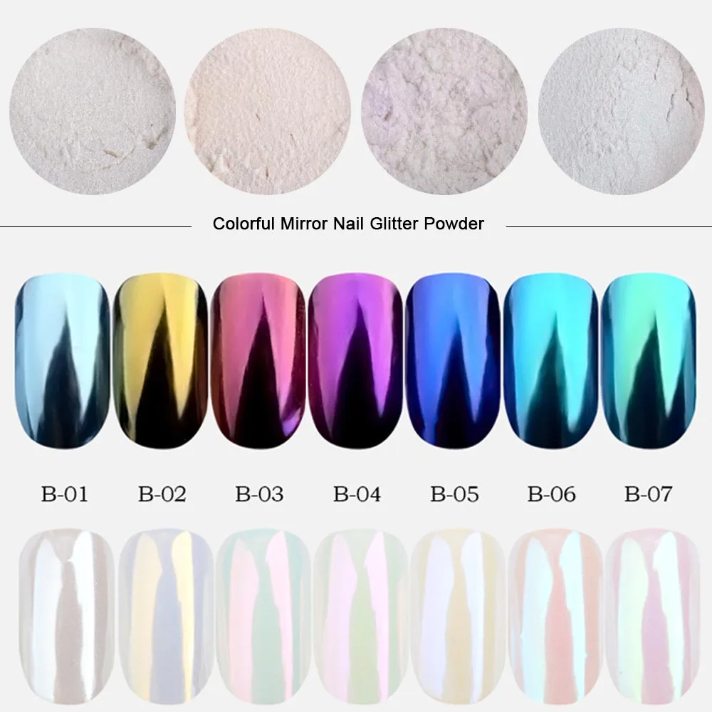 

0.5g Mirror Nail Glitter Powder Fashion Nail Art Decorations Shimmer Gold Blue Purple Colorful Dust Nail Chrome Pigment TRB01-07