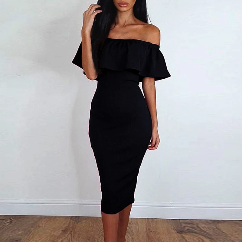 

Women Party Dresses 2017 Summer Bandage Dress Ladies Sexy Club Dresses Backless Off Shulder Ruffle Dress Chic Bodycon Robe Femme