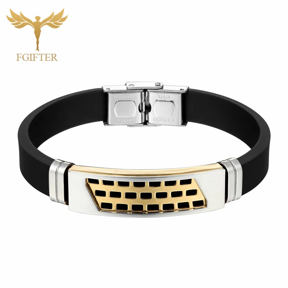 Fgift OL геометрический браслет из нержавеющей стали очаровательные черные силиконовые браслеты для пояса для мужчин и женщин браслеты Pulseira