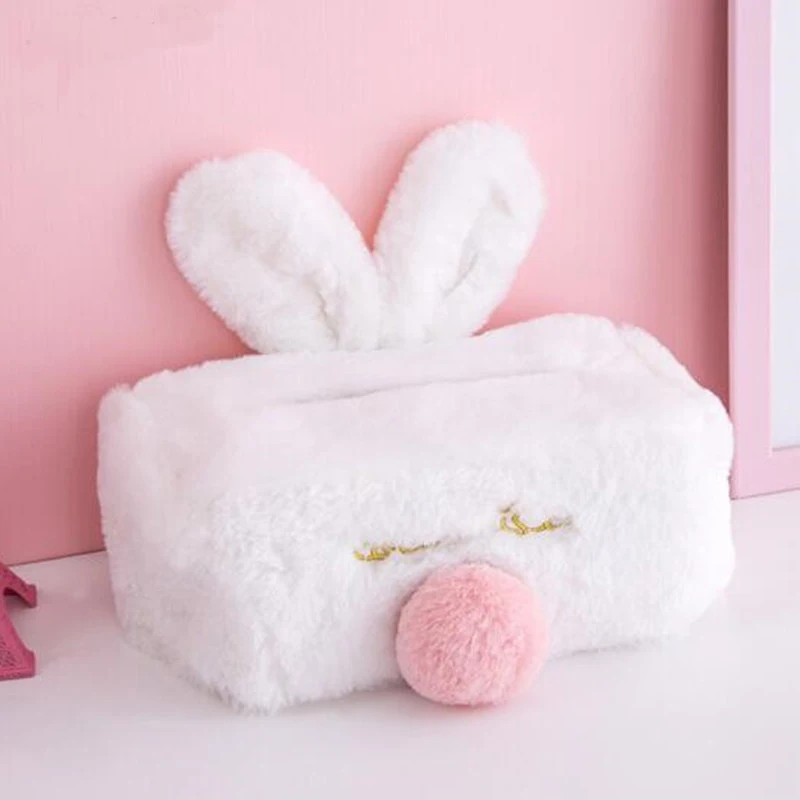 Тканевая коробка крышка сладкий розовый белый плюшевый кролик тканевая коробка прочный домашний Автомобиль отель бумажный держатель ткани домашний кухонный Организатор