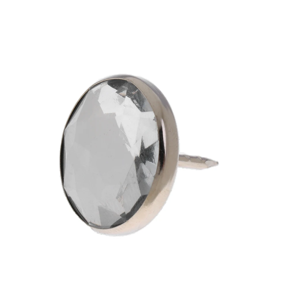 25pcs Crystal Sofa Headboard Buttons Nail Tack Stud Pins Upholstery Decoration Silver