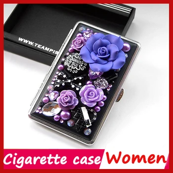 

New Personalized sticke Rose flower creative slim cigarette case Women lengthen metal fixture pitillera gift chicha