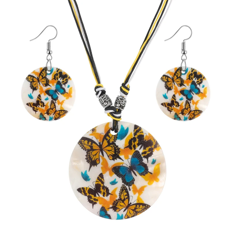 

Hesiod Trendy Antique Personality Round Butterfly Pendant Necklace Earrings Jewelry Sets for Women Wholesale
