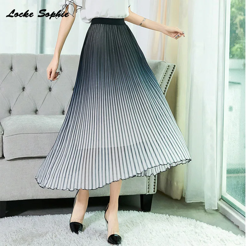 

Hight waist skirts Women's Pleated skirts 2019 Summer Fashion Chiffon Mesh Splicing Gradient Pleated skirt Ladies Casual skirts