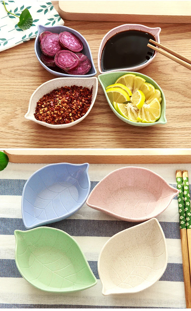 Кухонная посуда, многофункциональная форма листа, маленькие блюдца для приправ, детская чаша, блюдо для соуса из пшеничной соломы, японская посуда, тарелки