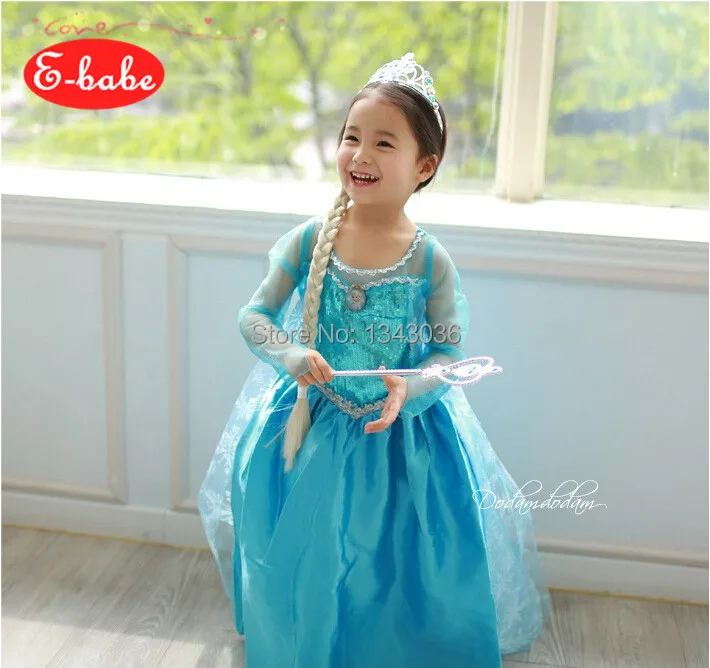 E-babe/, летнее платье принцессы Эльзы, голубого цвета, F rozen Карнавальный костюм для маленьких девочек детское Сетчатое платье с блестками, vestidos