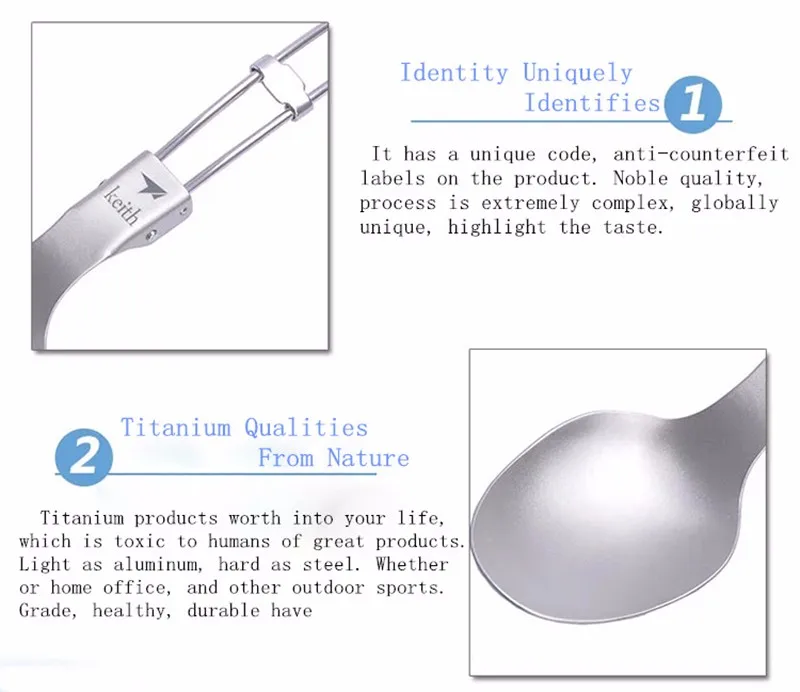 Титановая Ложка, походные столовые приборы, складная ложка, вилка, нож, здоровая Нетоксичная для пеших прогулок, походов, походов, альпинизма KT308