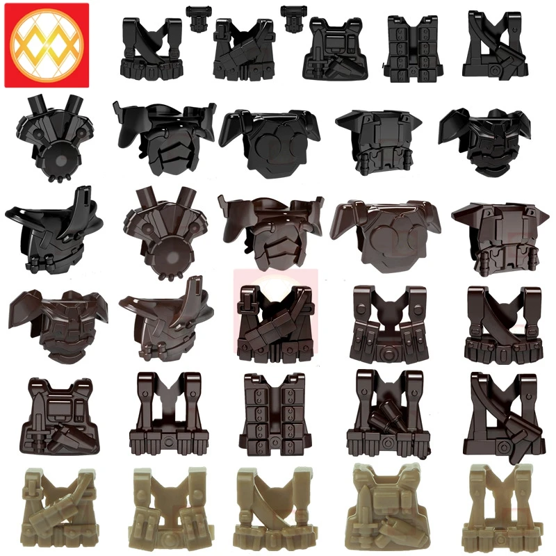 

10pcs WW2 MOC Soldier Gunner Vest Military Swat Building Blocks Bricks UK US German Army Armor Part Bricks Gifts Toys For Kids