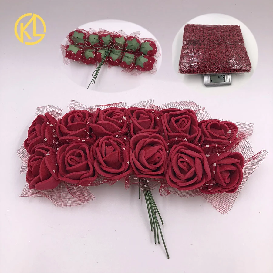 

HOT 144pcs 16 colors 2cm PE Bear Rose Decoration Artificial Foam Rose Teddy Flowers Wedding Party Decorations Scrapbooking Craft