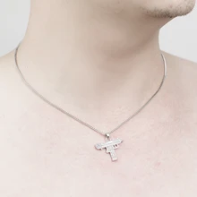 

Hip hop Uzi Neck Bling Crystal Zircon Machine Pistol Uzi Gun Pendants & Necklaces Cuban Chain Necklace for Men Women Punk 2018