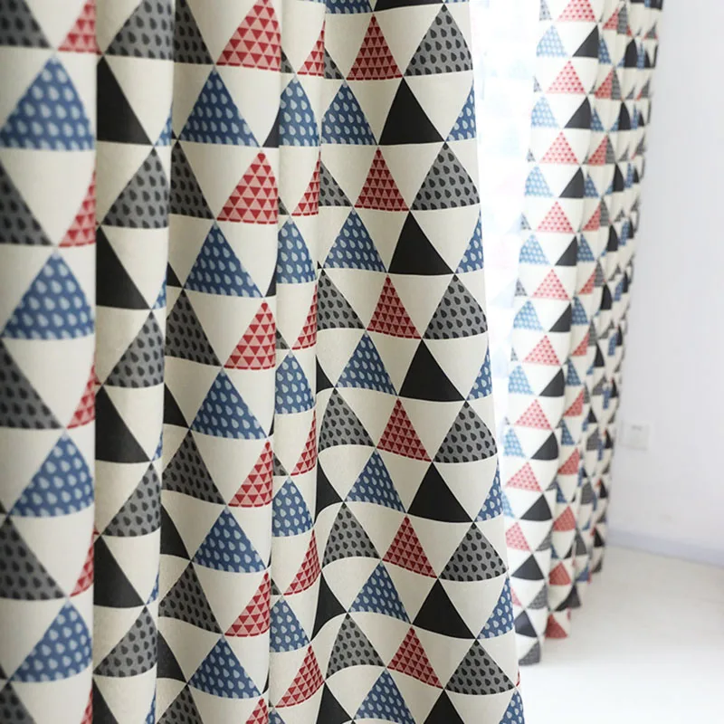 

[byetee] American style Mediterranean Curtains For Kids Room Children Room Boy Room Balcony Geometric pattern Fabric Drapes