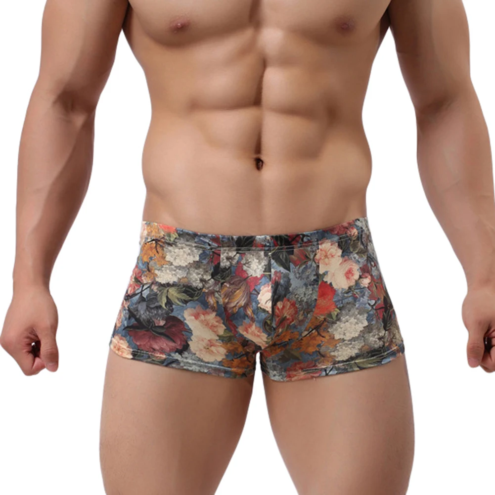 

Men Floral Print Boxer Bulge Pouch Underwear Trunks Low Rise Underpants