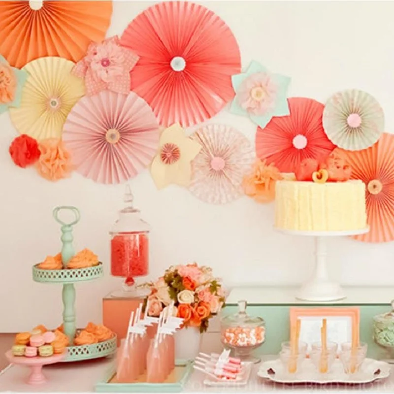 Decorative Wedding Party Paper Crafts 4''-12'' Paper Fans DIY Hanging Tissue Paper Flower for Wedding Birthday Party Festival