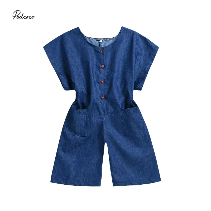 Pudcoco 2018 Girls Summer Denim Rompers Short Sleeve Kids Baby Girl