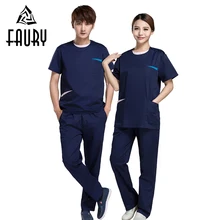 Модная женская больница госпиталь скрабы набор рабочая одежда медсестры Топы Брюки с круглым вырезом стоматологическая клиника салон красоты Slim Fit Рабочая форма