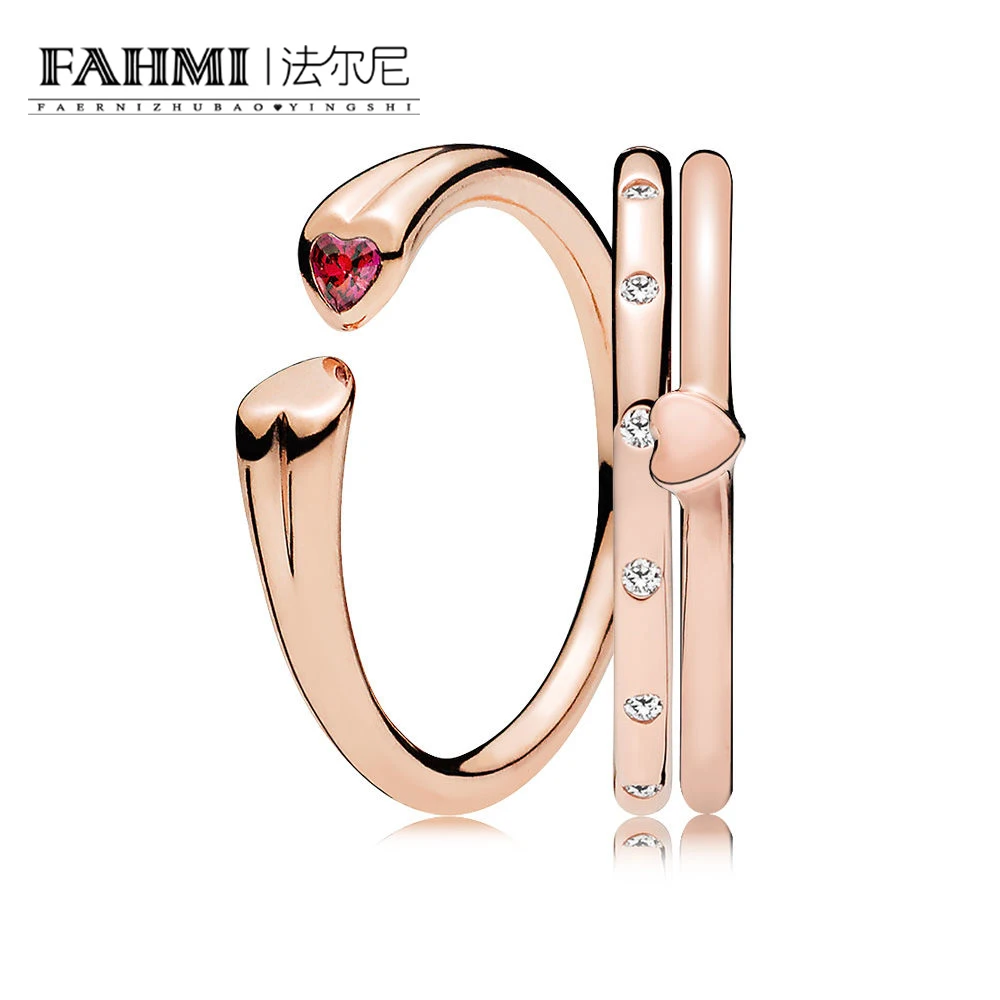 

FAHMI 100% 925 Sterling Silver 1:1 TWO HEARTS RING PUZZLE HEART RING SPARKLING DROPLETS RING Rose Heartfelt Ring Stack Gift Set