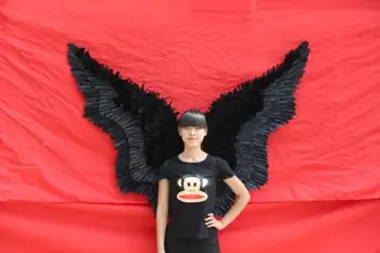 

EMS free shipping black Devil large wings feathers T-stage model catwalk shows wings props party performance shows props cosplay